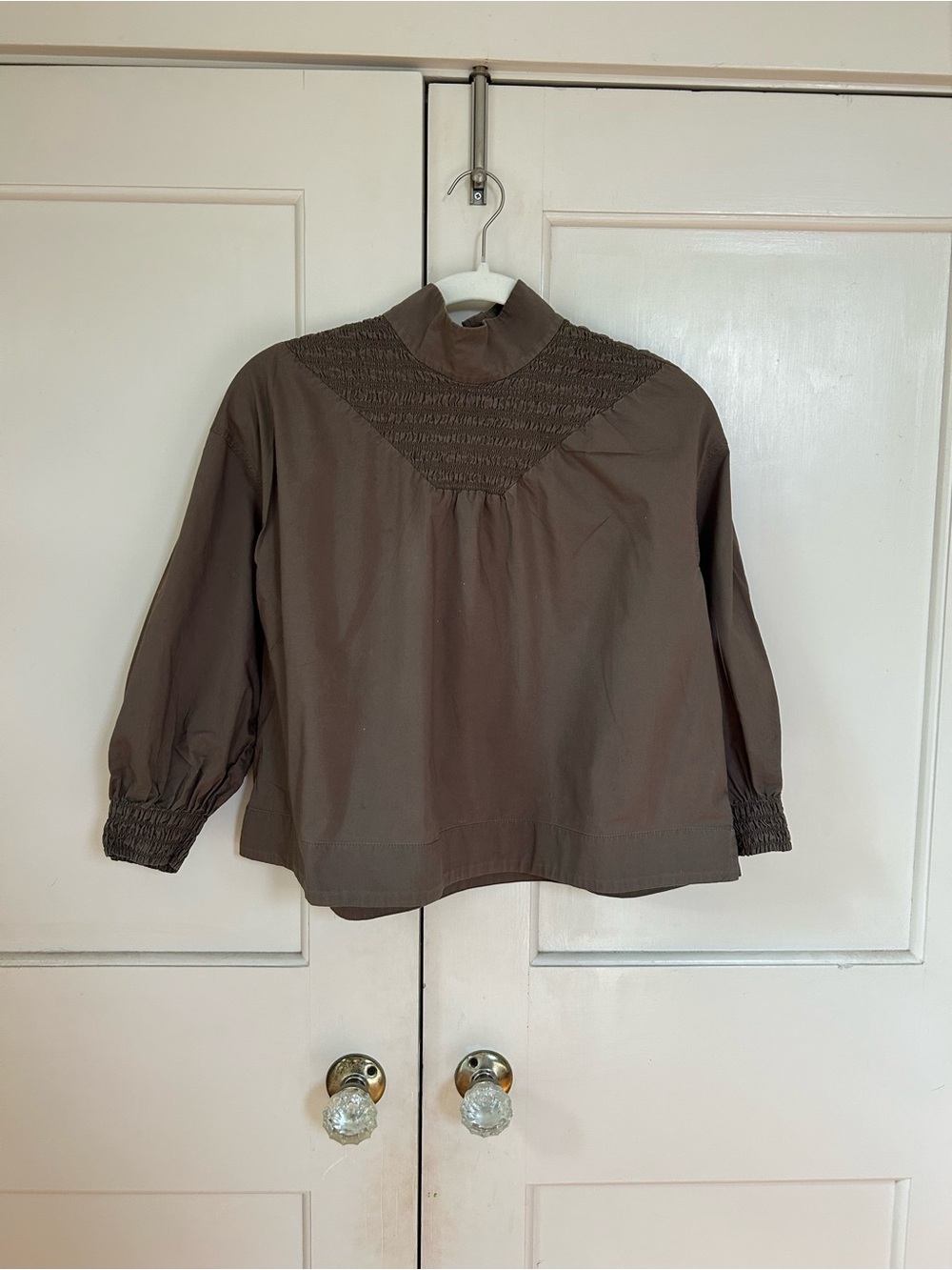 Everlane Funnel Neck Smocked Top - Olive Green XS - Picture 2 of 5